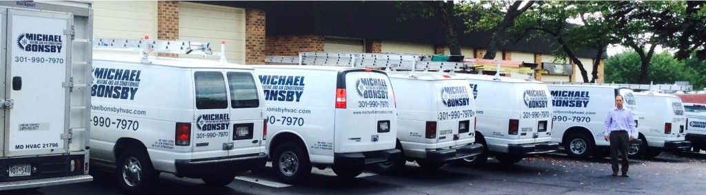 Michael Bonsby service trucks parked in a .